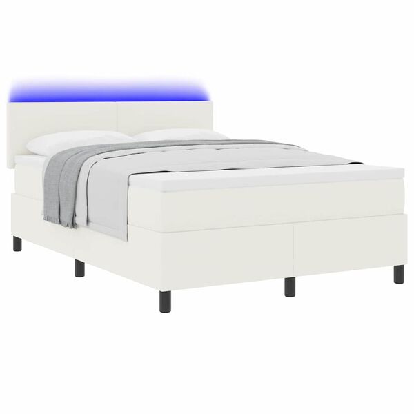 vidaXL LED Box Spring Bed Cr&egrave;me en Wit 160 x 200 cm Katoen Stof