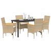 vidaXL Tuin eettafelset met kussen 5 pcs Beige poly rattan