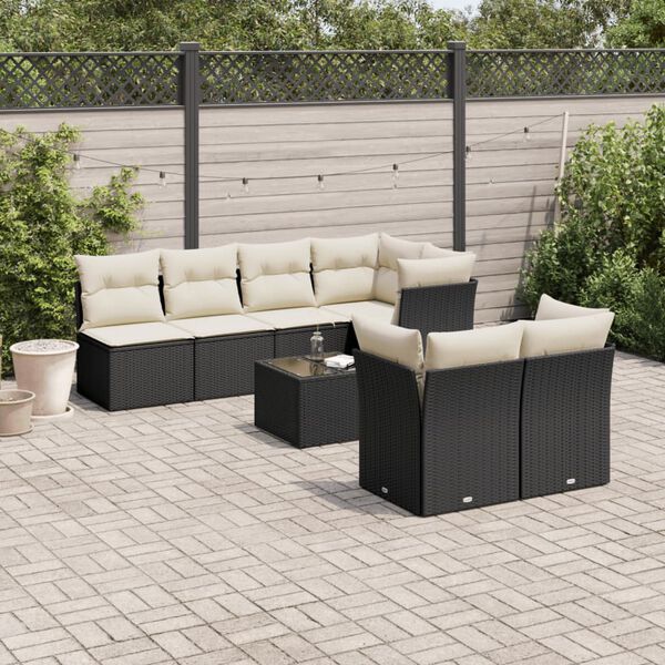 vidaXL 8-delige Loungeset met kussens poly rattan zwart