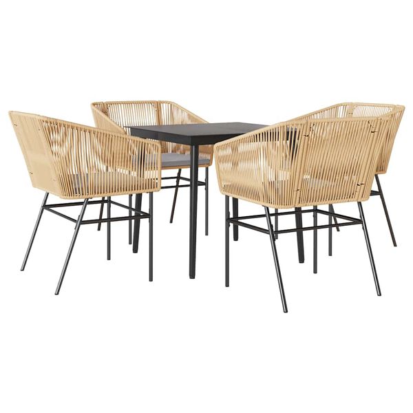 vidaXL 5-delige Tuinset met kussens poly rattan glas bruin