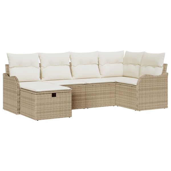 vidaXL Tuin Sofa Set met kussen 6 pcs beige en cr&egrave;mekleurig Poly riet