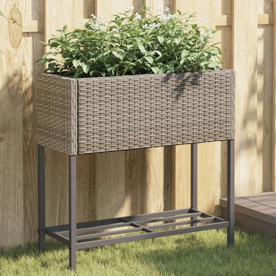 vidaXL Plantenbak met schap poly rattan grijs