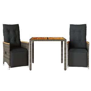 vidaXL 3-delige Bistroset met kussens poly rattan grijs