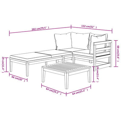 vidaXL 3-delige Loungeset met crèmewitte kussens acaciahout