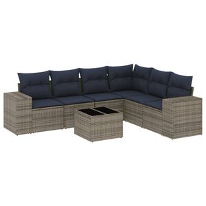 vidaXL 7-delige tuinbankset met kussens, grijs polyrotan