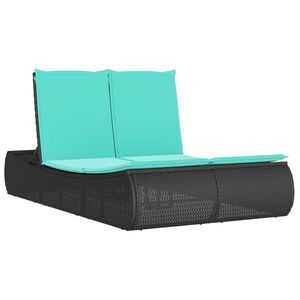 vidaXL Ligbed 2-persoons met kussens poly rattan zwart