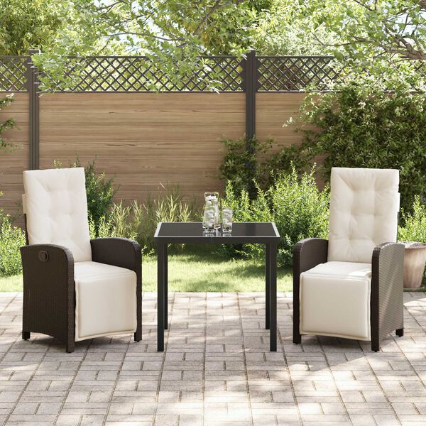 vidaXL Tuin eettafelset met kussen 3 pcs Bruin poly rattan