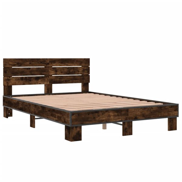 vidaXL Bedframe bewerkt hout metaal gerookt eikenkleurig 120x190 cm