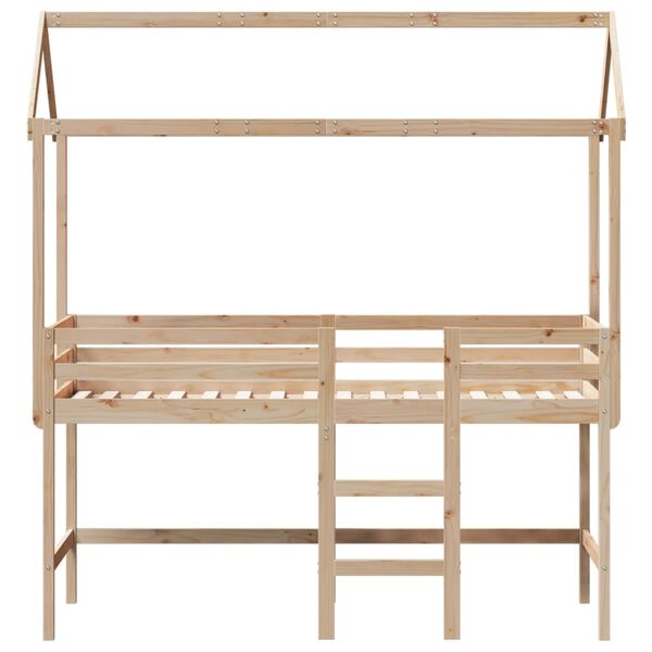 vidaXL Halfhoogslaper met ladder en bedhuis grenenhout 90x190 cm