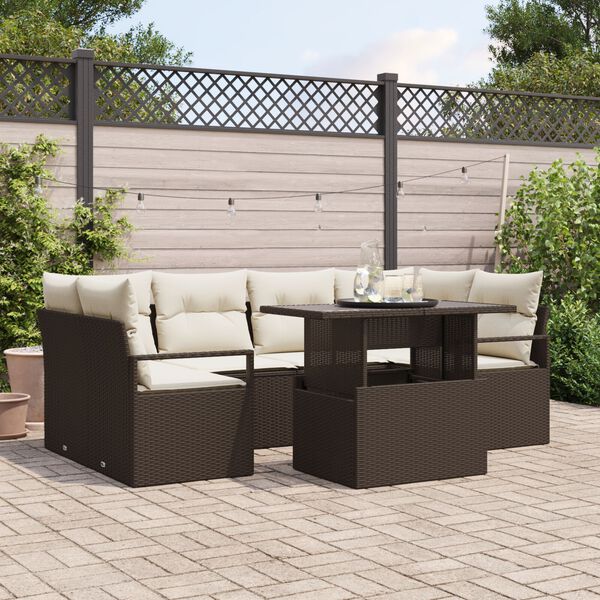 vidaXL Tuin Sofa Set met opslag met kussen 7 pcs Bruin poly rattan