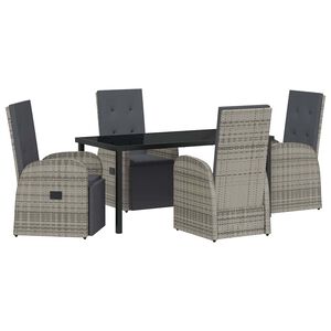 vidaXL Tuin eettafelset met kussen 5 pcs Grijs poly rattan