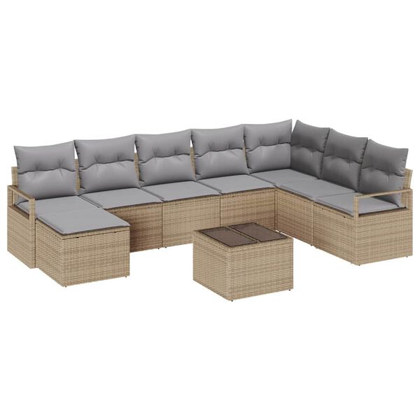 vidaXL Bankstel met kussen 9 pcs Beige en Licht Grijs poly rattan