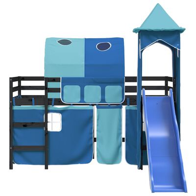 vidaXL Kinderhoogslaper met toren 80x200 cm massief grenenhout blauw