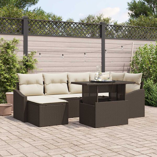 vidaXL Tuin Sofa Set met kussen met opslag 7 pcs Bruin en Cr&egrave;me