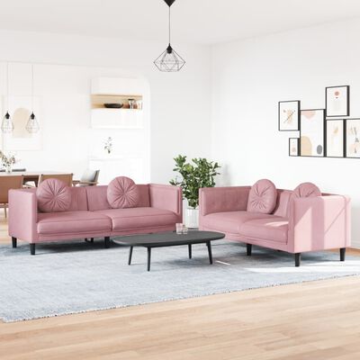 vidaXL 2-delige Loungeset met kussens fluweel roze