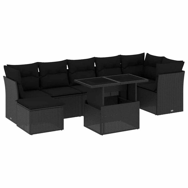 vidaXL 8-delige Loungeset met kussens poly rattan zwart