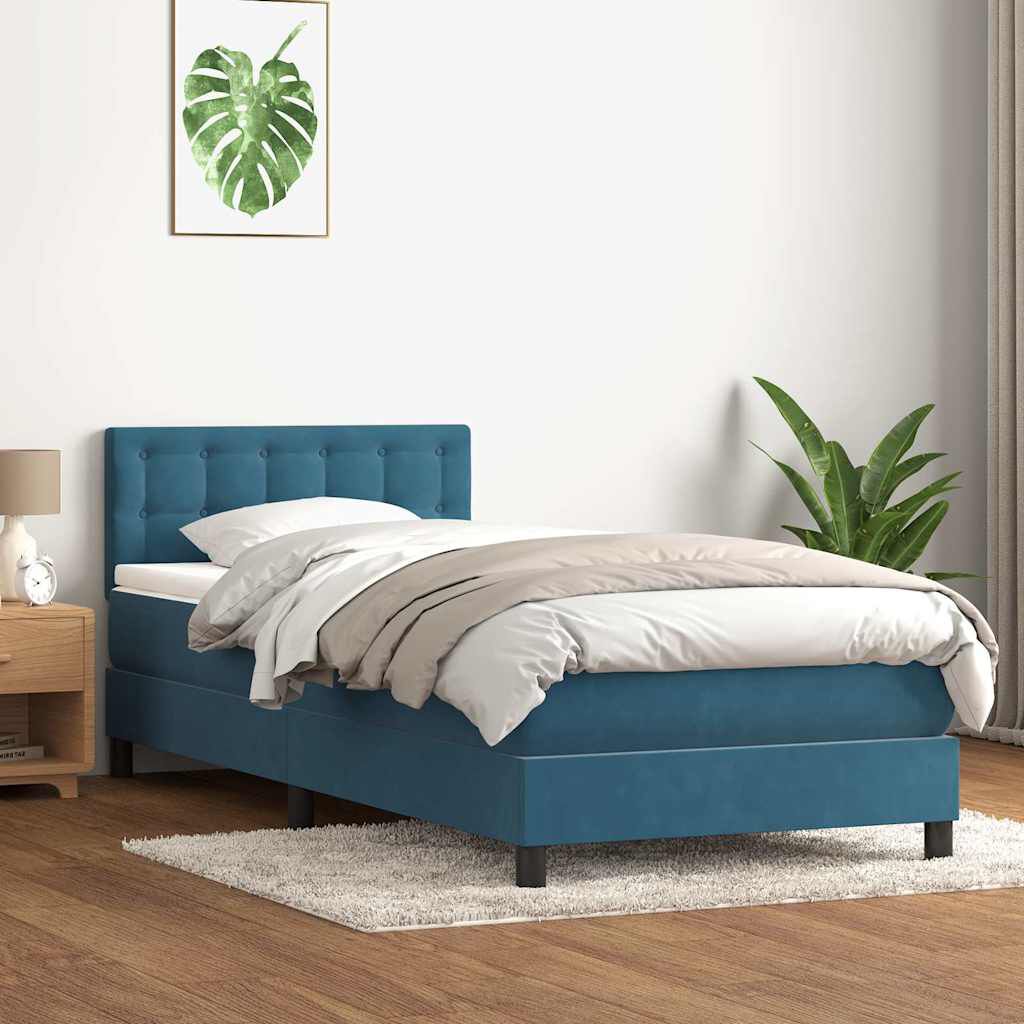 vidaXL Boxspring met matras fluweel donkerblauw 100x210 cm