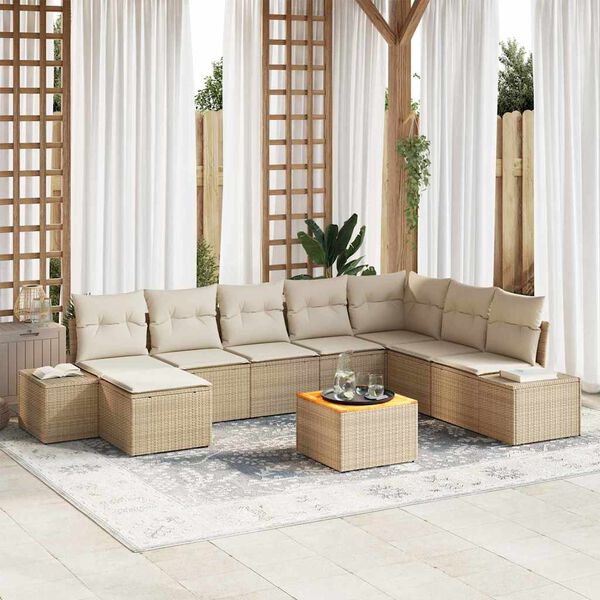 vidaXL Tuin Sofa Set met kussen 9 pcs Beige Poly riet