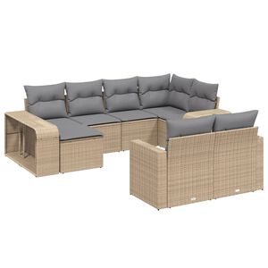 vidaXL 10-delige Loungeset met kussens poly rattan beige