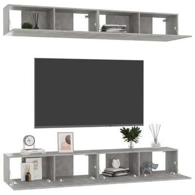 vidaXL Tv-meubelen 4 st 100x30x30 cm spaanplaat betongrijs
