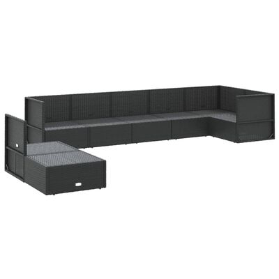 vidaXL 8-delige Loungeset met kussens poly rattan zwart