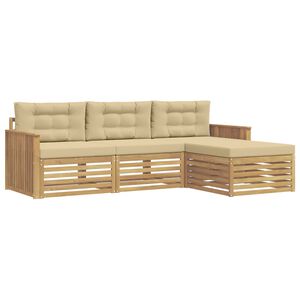 vidaXL Buiten bankenset 4 st 3-zits Wit en Beige Massief Acaciahout