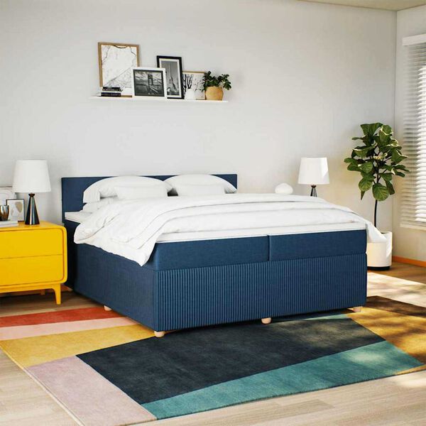vidaXL Boxspring met matras stof blauw 200x200 cm