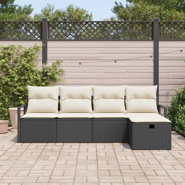 vidaXL Tuin Sofa Set met kussen met opslag 5 pcs Zwart Poly riet