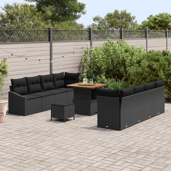 vidaXL Tuin Sofa Set met kussen 11 pcs Zwart Poly riet