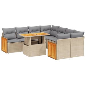 vidaXL 9-delige Loungeset met kussens poly rattan beige