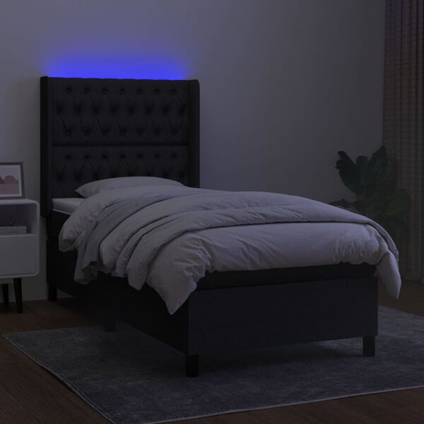 vidaXL Boxspring met matras en LED stof zwart 90x200 cm