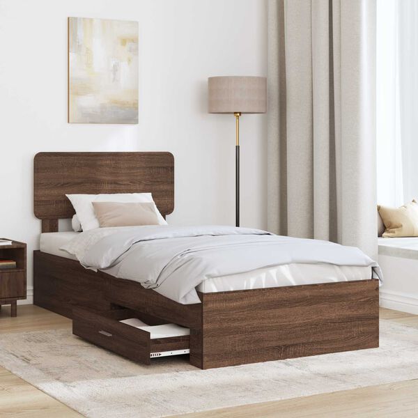 vidaXL Bedframe met hoofdeinde Bruin Eiken 100 x 200 cm Bewerkt hout