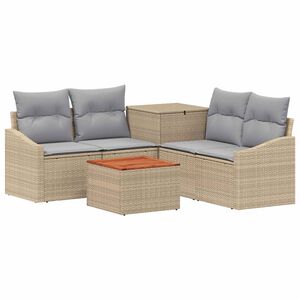 vidaXL Bankstel 6 st Beige en Licht Grijs Poly Rattan en Staal