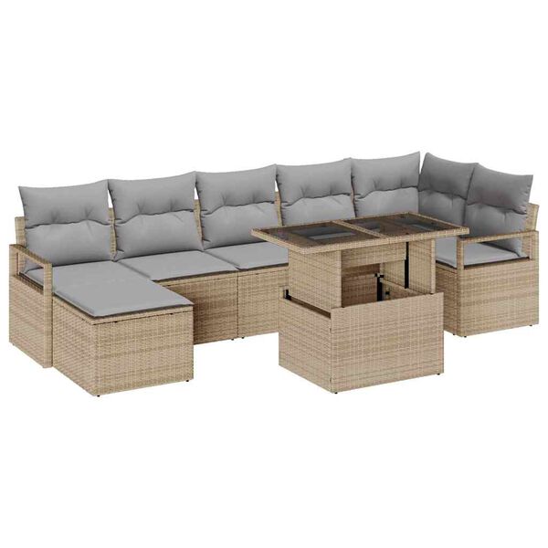 vidaXL Tuin Sofa Set met opslag 8 pcs Beige Poly riet