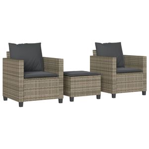vidaXL 3-delige Bistroset met kussens poly rattan grijs