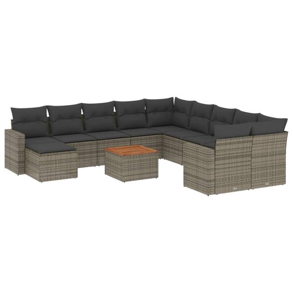 vidaXL 12-delige Loungeset met kussens poly rattan grijs