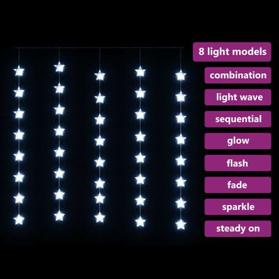 vidaXL Lichtsnoergordijn sterren met 200 LED's en 8 functies koudwit