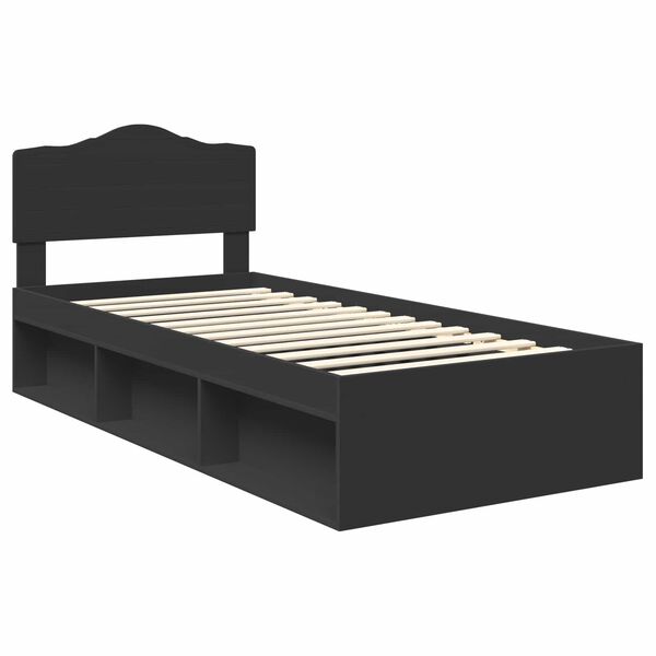 vidaXL Bedframe met hoofdeinde Zwart 90 x 200 cm Massief grenenhout