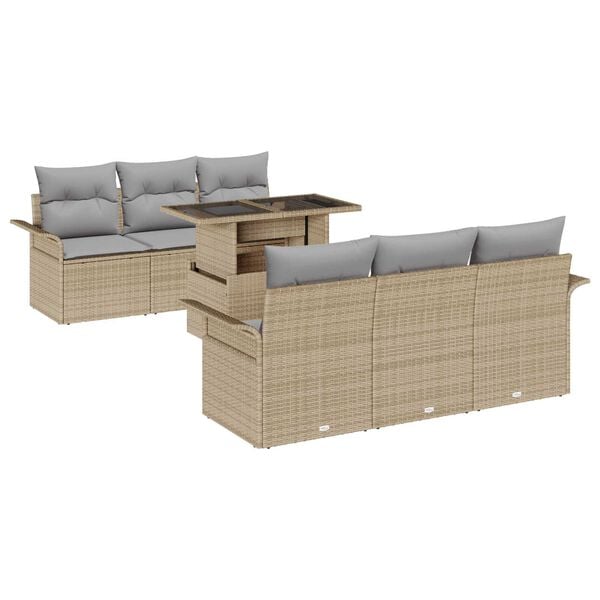 vidaXL Tuin Sofa Set met kussen met opslag 7 pcs Beige Poly Rattan