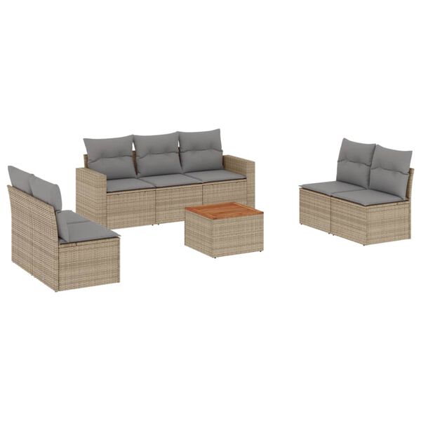 vidaXL 8-delige Loungeset met kussens poly rattan beige