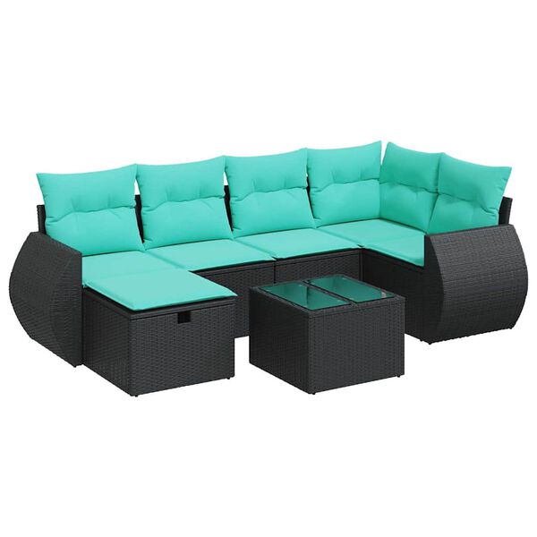 vidaXL 6-delige Loungeset met kussens poly rattan zwart