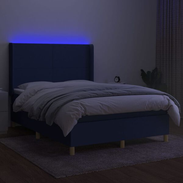 vidaXL Boxspring met matras en LED stof blauw 140x190 cm