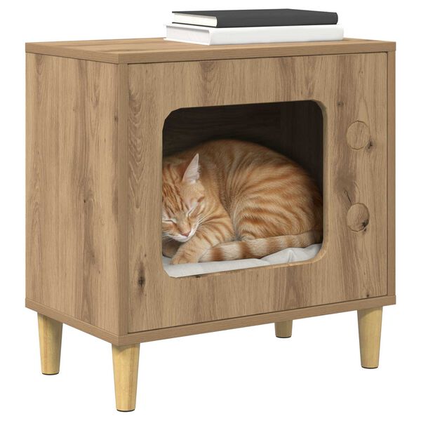 vidaXL Kattenhuis Ambachtelijk eiken 51 x 30 x 52 cm Bewerkt hout