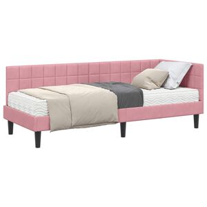 vidaXL Hoekbedframe met Matras met hoofdeinde 2 st Grijs Fluweel