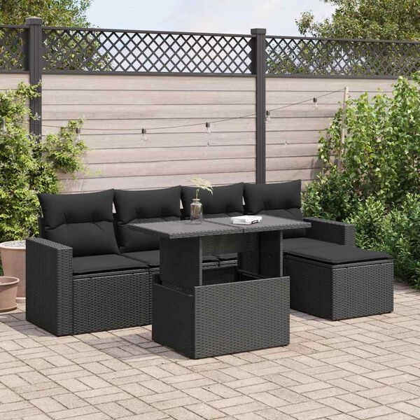 vidaXL 6-delige Loungeset met kussens poly rattan zwart