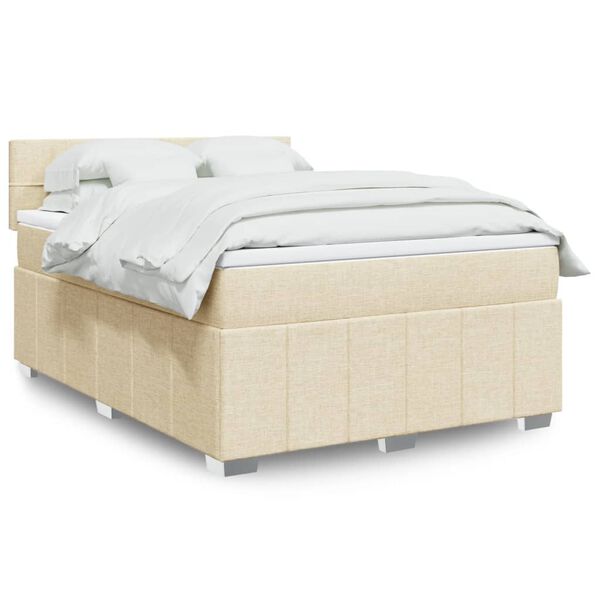 vidaXL Boxspring met matras stof cr&egrave;mekleurig 140x200 cm