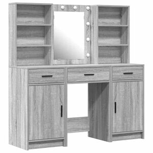 vidaXL Make-up tafel set met LED 3 st Grijs Sonoma Bewerkt hout