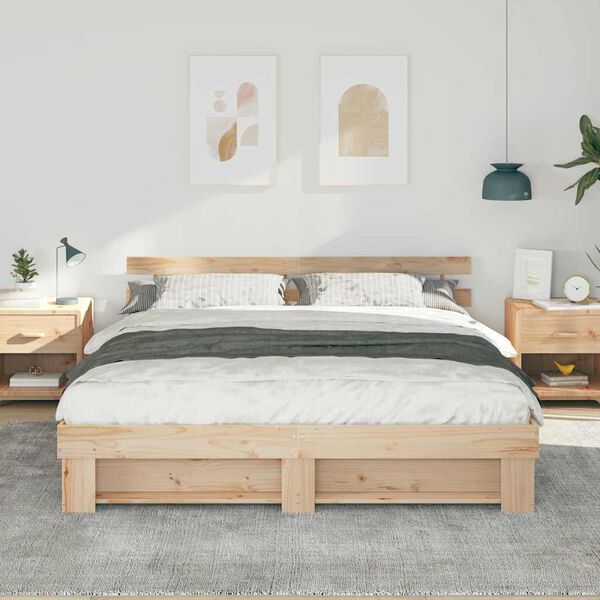 vidaXL Bedframe met hoofdeinde Bruin 200 x 200 cm Massief grenenhout