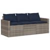 vidaXL Tuinbank 3-zits met kussens poly rattan grijs