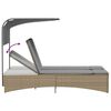 vidaXL Ligbed 2-persoons luifel en kussens poly rattan gemengd beige